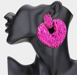 Fuchsia Embellished Heart Earrings