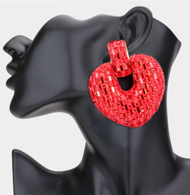 Red Embellished Heart Earrings