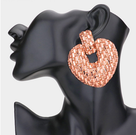 Peach Embellished Heart Earrings