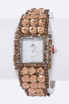 Brown Jeweled Fashion Watch