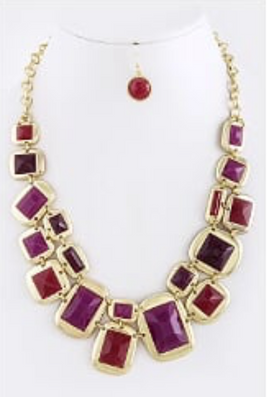 Purple Multi-Color Square Necklace Set