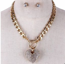 Gold Necklace with Rhinestone Heart