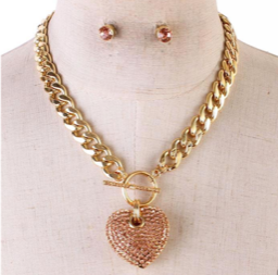 Rose Gold Heart Necklace Set