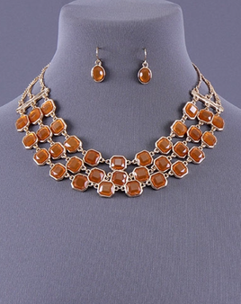 Brown and Gold Block Necklace Set