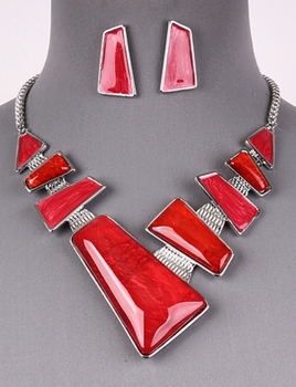 Red and Silver Asymmetric Necklace Set