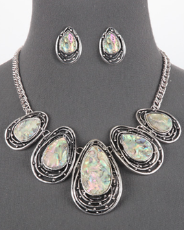 Silver Oval Abalone Necklace Set