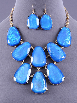 Sea Mist Blue Block Statement Necklace Set
