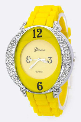 Yellow Rhinestone Jelly Watch