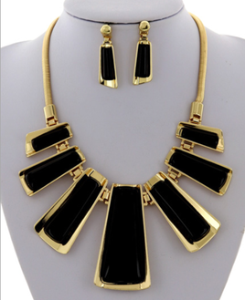 Black and Gold Bar Necklace Set