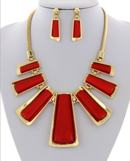 Red and Gold Bar Necklace Set