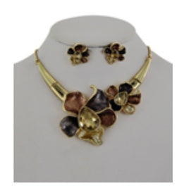 Brown Cluster Flower Necklace Set