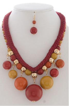 Red and Yellow Beaded Necklace Set