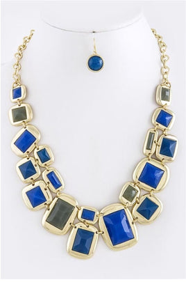 Green and Blue Square Necklace Set