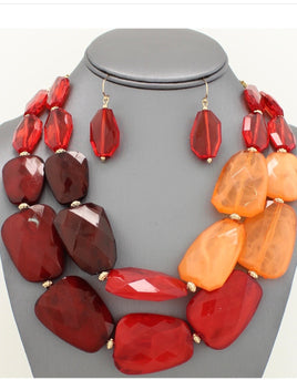 Red Multi-Color Beaded Necklace Set