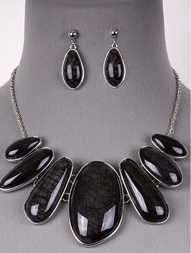 Black Marble Oval Necklace Set