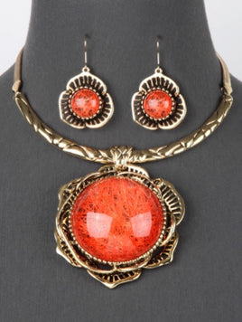 Orange Flower Statement Necklace Set