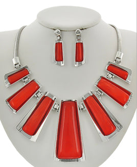 Red and Silver Bar Necklace Set