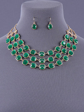 Green and Gold Block Necklace Set