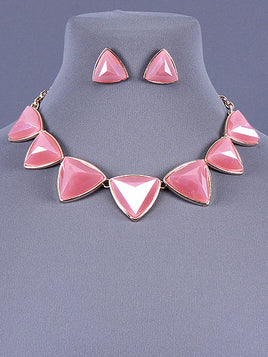 Pink and Gold Triangle Necklace Set