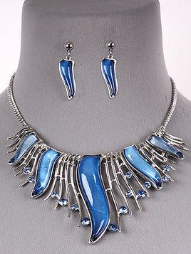 Blue Curved Design Necklace Set