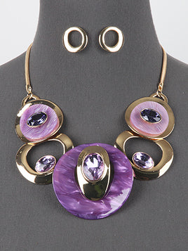 Purple and Gold Circle Linked Necklace Set