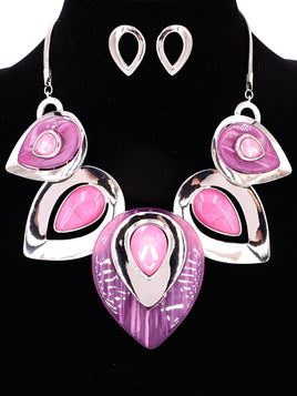 Purple and Pink Drop Statement Necklace Set