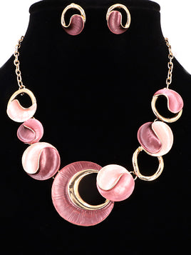 Pink and Mauve DisK Necklace Set