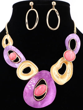 Purple and Gold Oval Linked Necklace Set